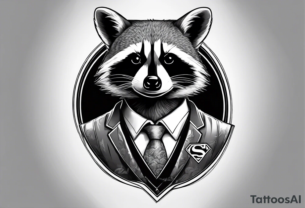 raccoon wearing a Superman t-shirt tattoo idea