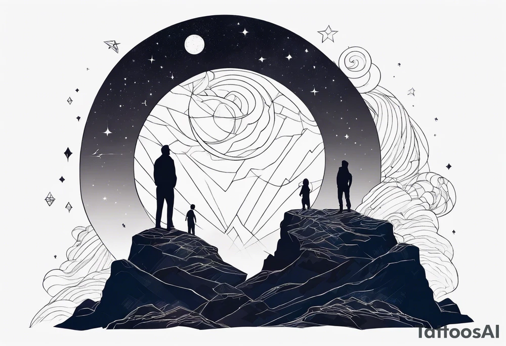 Two people standing together on Cliff looking at the universe tattoo idea