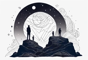 Two people standing together on Cliff looking at the universe tattoo idea