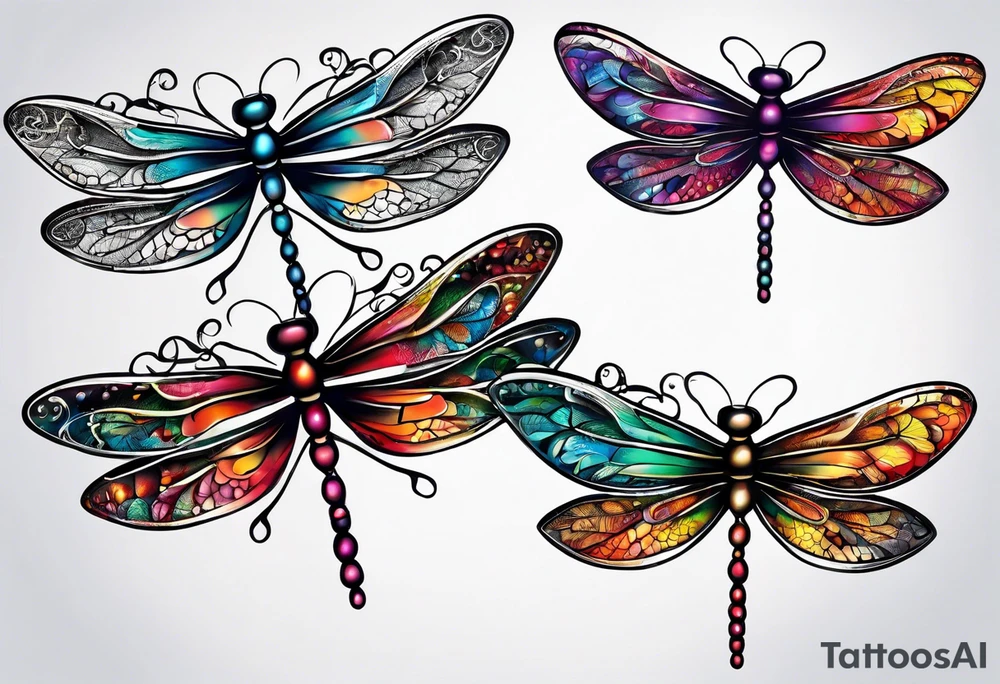 4 dragonflies flying together tattoo idea