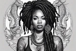 Black woman with locs and red dragon tattoo idea