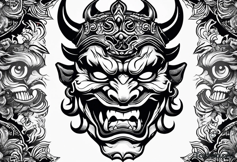 oni mask with teeth tattoo idea
