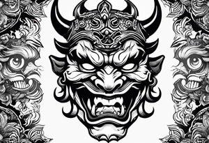 oni mask with teeth tattoo idea