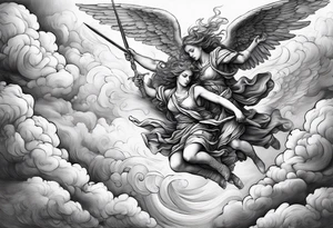 Angels fighting against demons in the clouds tattoo idea