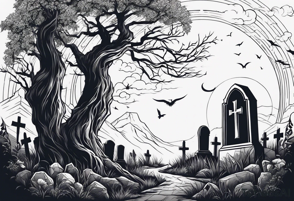 Graveyard with reaper tattoo idea