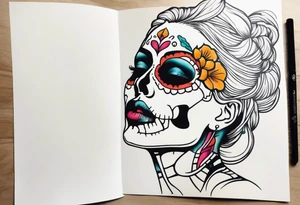 Skeleton coming out of woman’s face tattoo idea