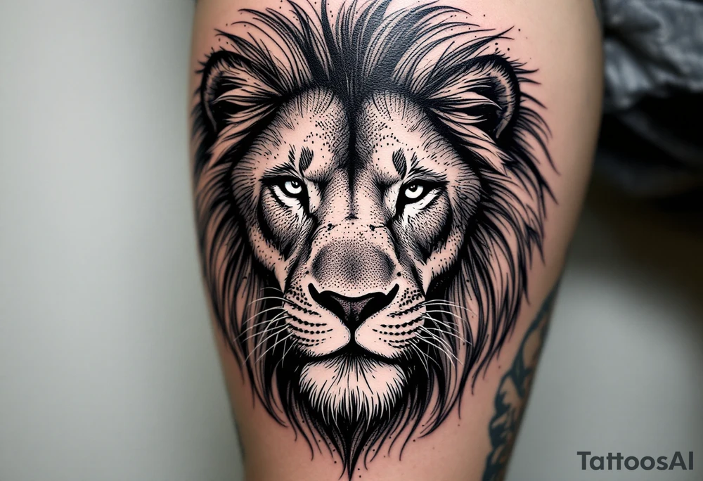 powerful majestic lion, close-up tattoo idea