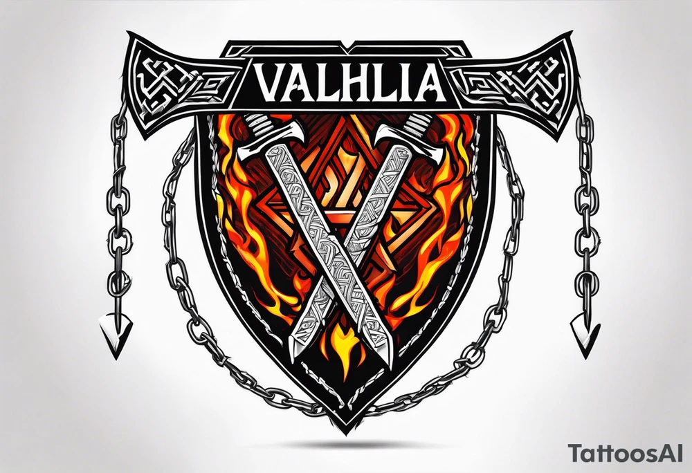 Valhalla sword shield axe barbed wire chains valknut fire tattoo idea Valhalla sword shield axe barbed wire chains valknut fire tattoo idea