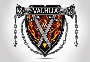 Valhalla sword shield axe barbed wire chains valknut fire tattoo idea