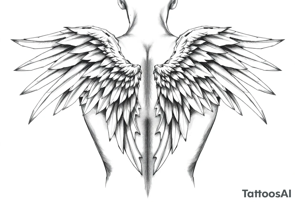 Realistic angelwings on a back tattoo idea