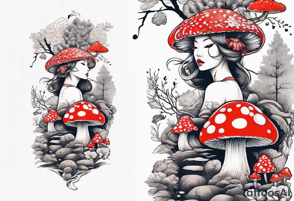 mushroom lady running naked in the woods tattoo idea