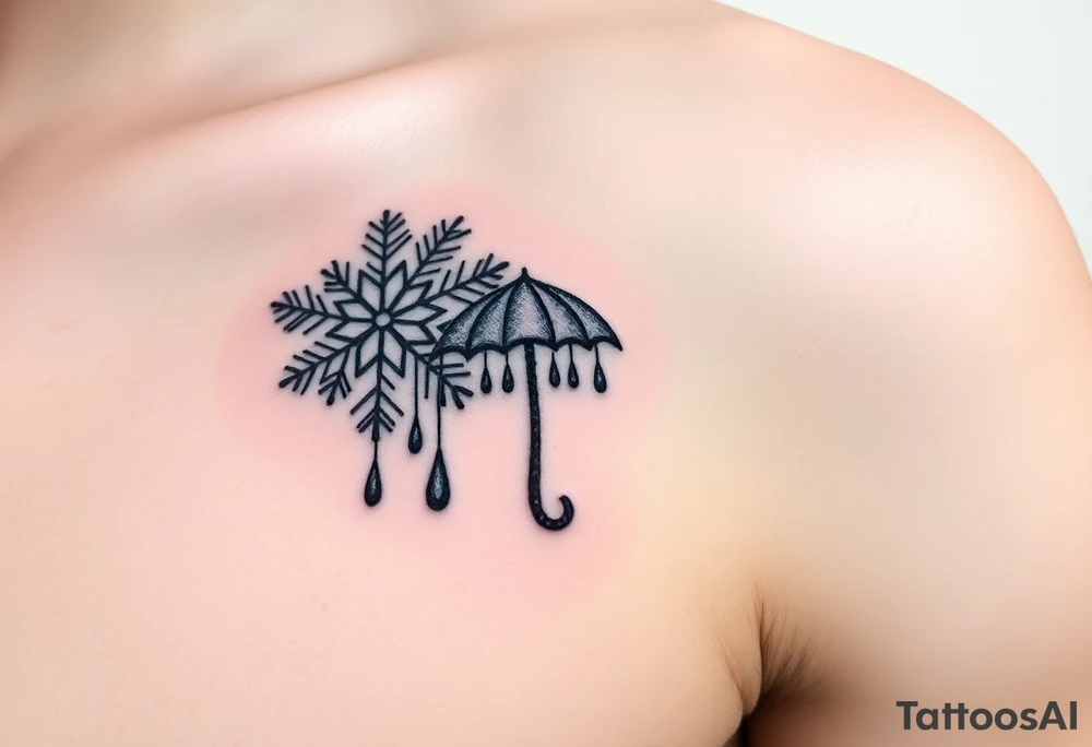 A snowflake melting and turning into rain drops and the rain drops cascading over and umbrella tattoo idea