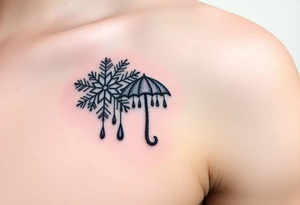 A snowflake melting and turning into rain drops and the rain drops cascading over and umbrella tattoo idea