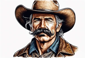 Old west Cowboy with handlebar mustache tattoo idea