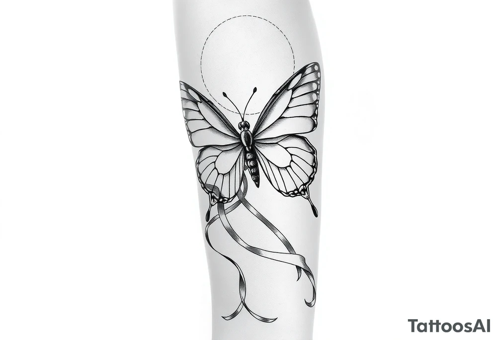 ethereal butterfly with flowing silk ribbons in moonlight tattoo idea