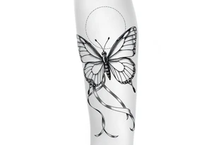 ethereal butterfly with flowing silk ribbons in moonlight tattoo idea