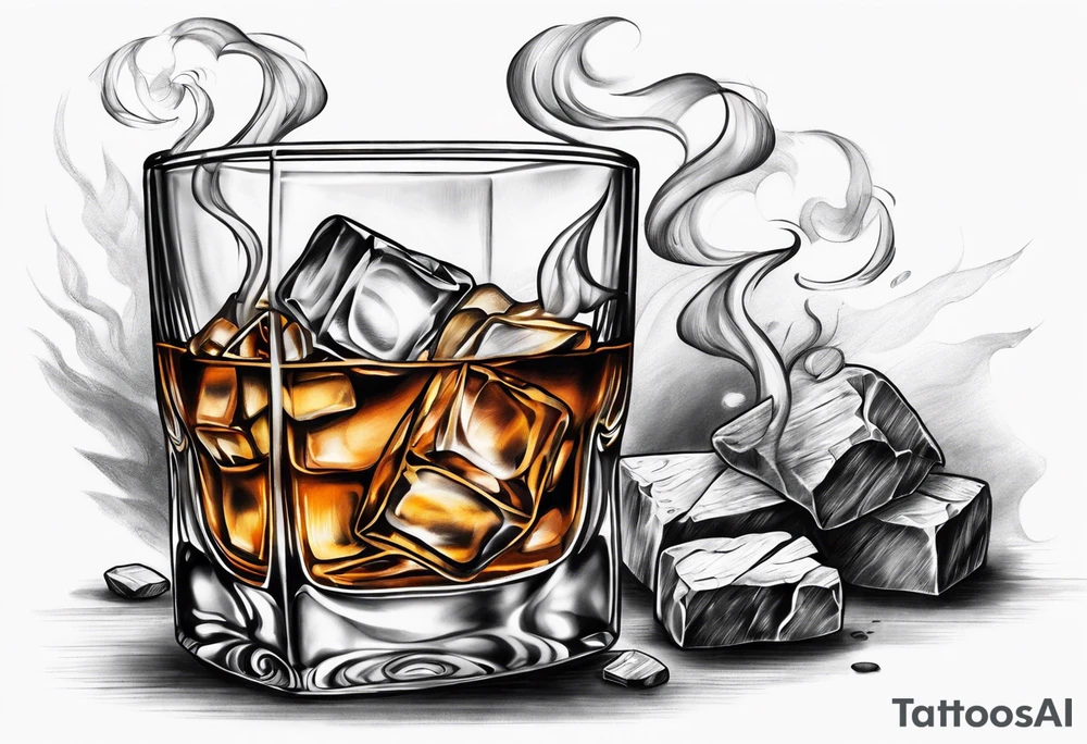 whiskey on the rocks with smoke tattoo idea