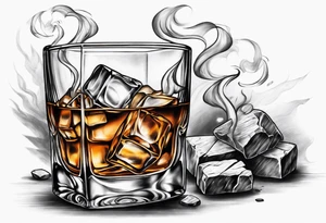 whiskey on the rocks with smoke tattoo idea