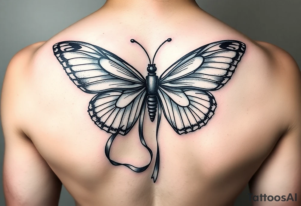 ethereal butterfly with flowing silk ribbons in moonlight tattoo idea
