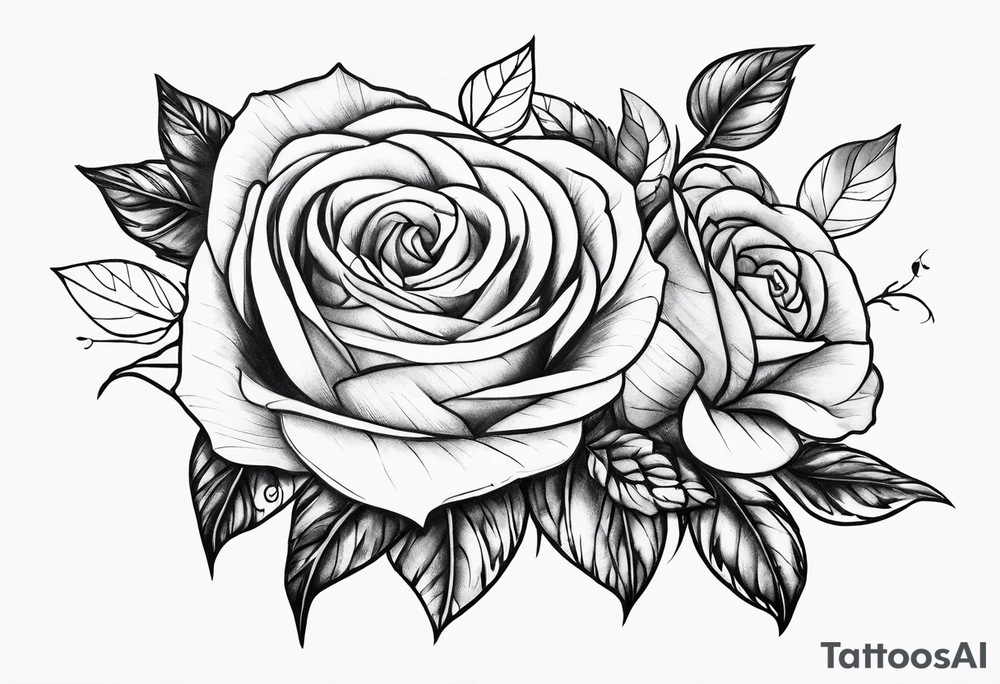 roses with birds and name tattoo idea