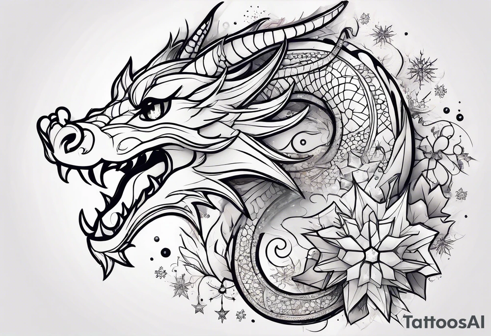 Constellation, kawaii dragon, snowflake tattoo idea
