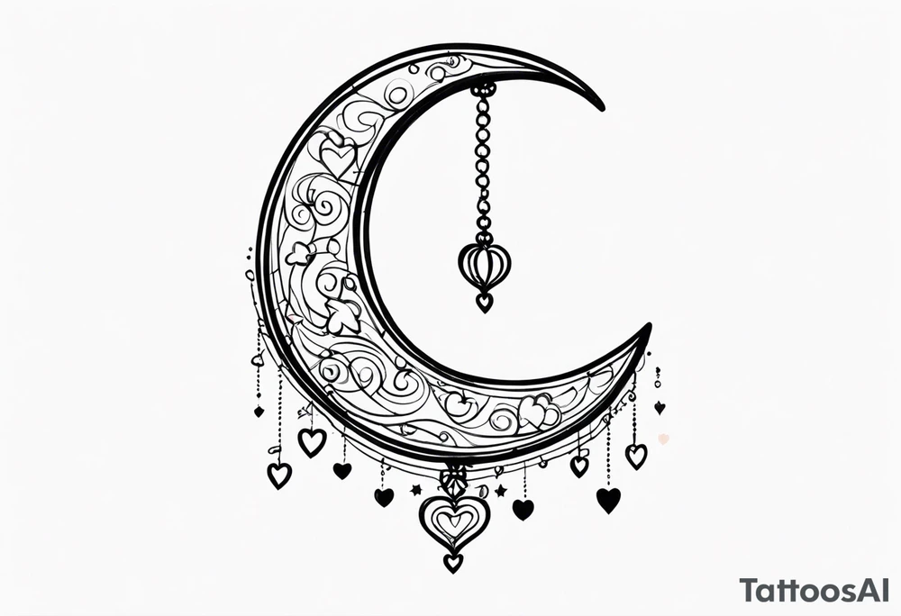 Crescent moon with hearts dangling from the bottom of it tattoo idea Crescent moon with hearts dangling from the bottom of it tattoo idea