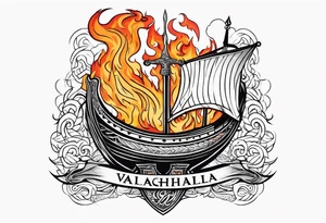valhalla sword shield viking ship on fire tattoo idea