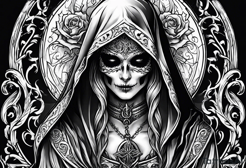 lady skeleton grim reaper satan tattoo idea