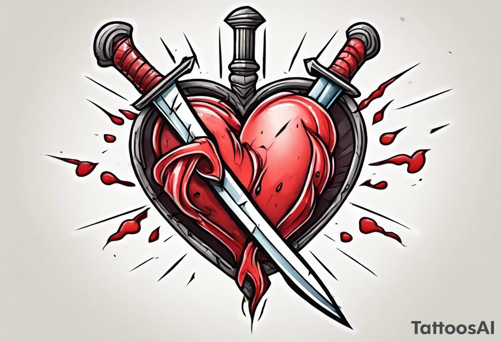 a cartoon heart being stabbed by a dagger tattoo idea