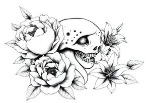 peonies and lilies with medusa head tattoo idea