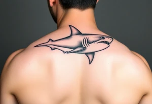 I have a shark silhouette on my triceps I want a feminine fine line half sleeve in black and white tattoo idea