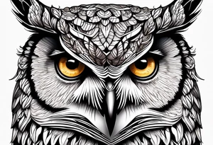 An owl with big brown strong serious eyes tattoo idea