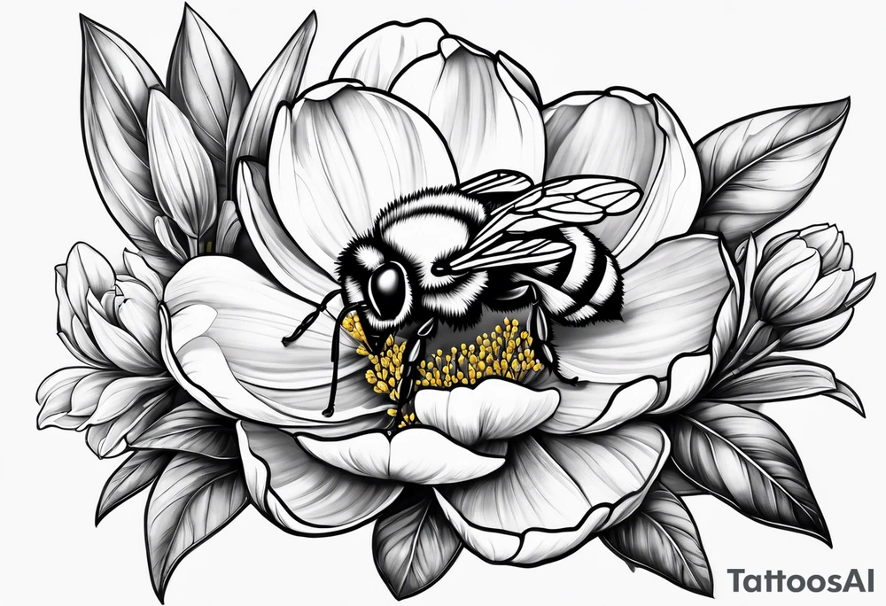 Bumblebee and magnolia flowers tattoo idea