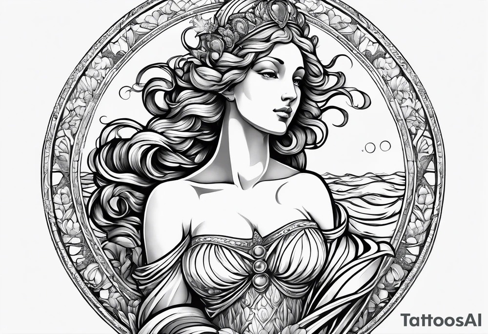 Goddess Venus full body standing in ocean tattoo idea