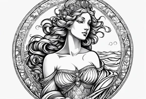 Goddess Venus full body standing in ocean tattoo idea