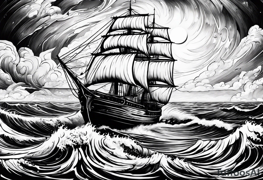 stormy sea, I am lonely and irresistible as a sea element tattoo idea