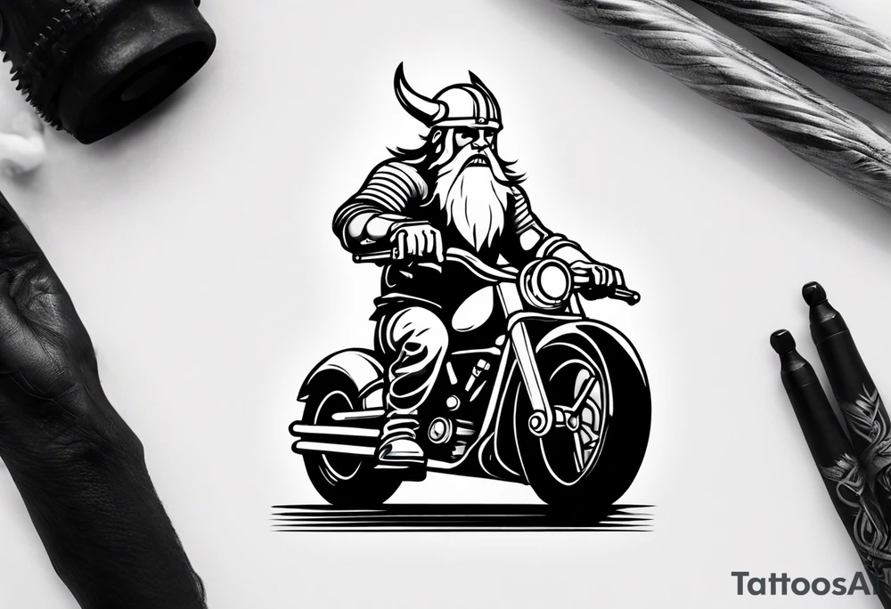 Viking riding a motorcycle front view tattoo idea