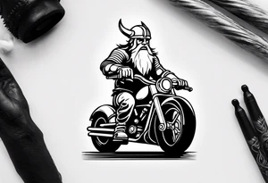 Viking riding a motorcycle front view tattoo idea