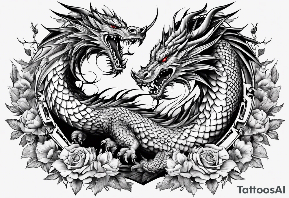 Ganzer Drache mit Kirschblüten der Kopf ist unter und der schwanz fuhrt nach oben tattoo idea