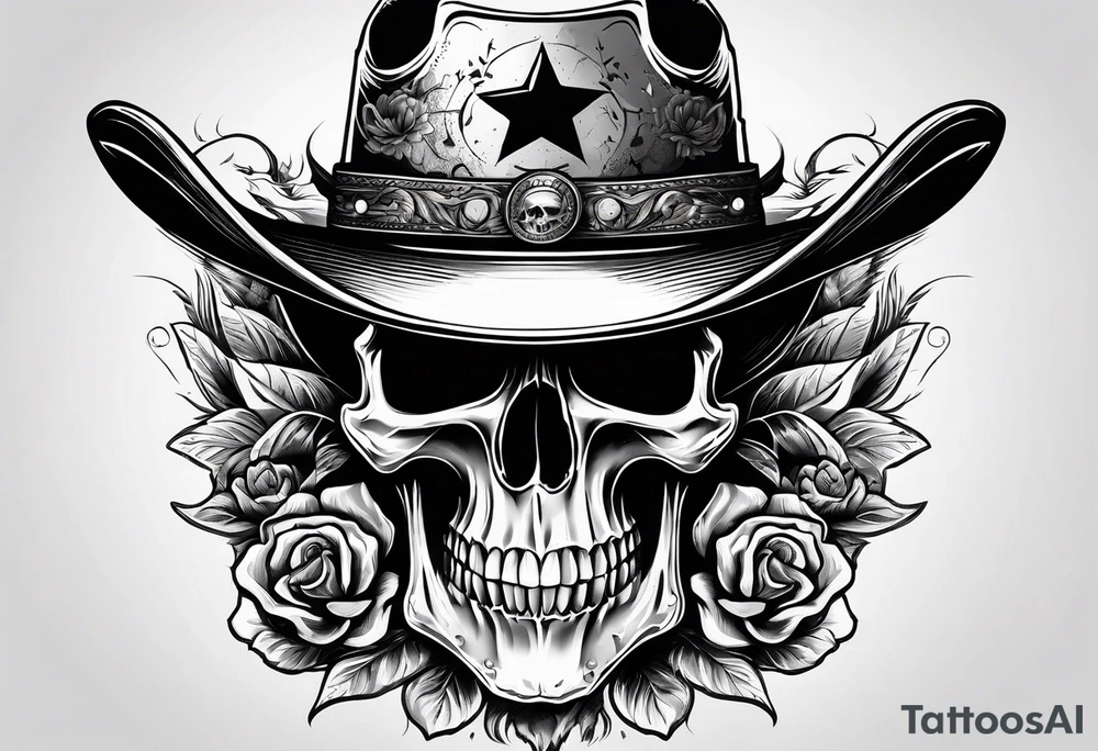 Screaming skull with cowboy hat tattoo idea