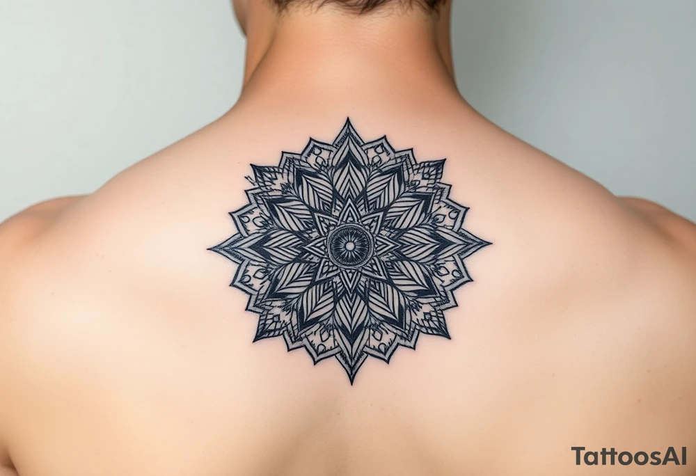 intricate mandala with sacred geometry and cosmic elements tattoo idea