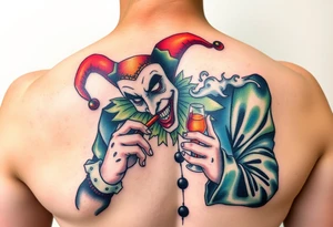 jester smoking and drinking tattoo idea