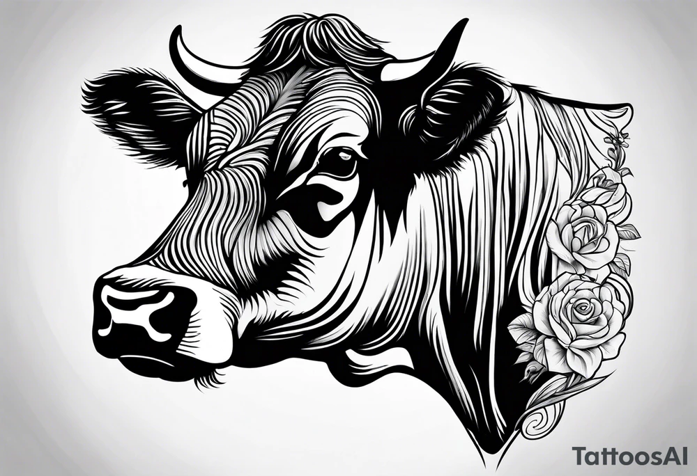 cow linework tattoo idea