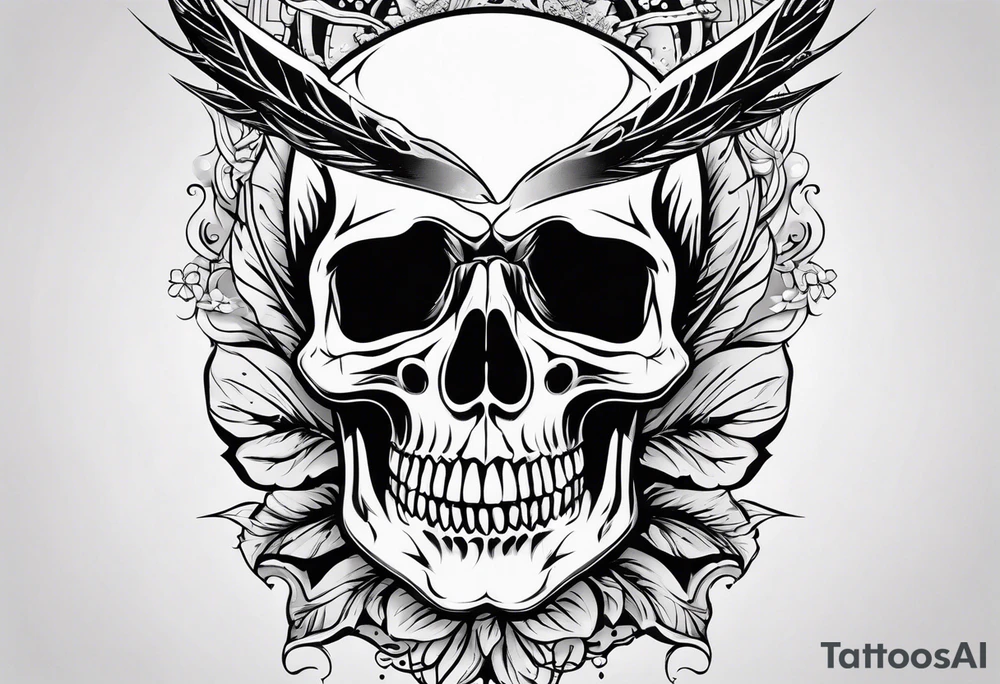 dagger piercing skull tattoo idea