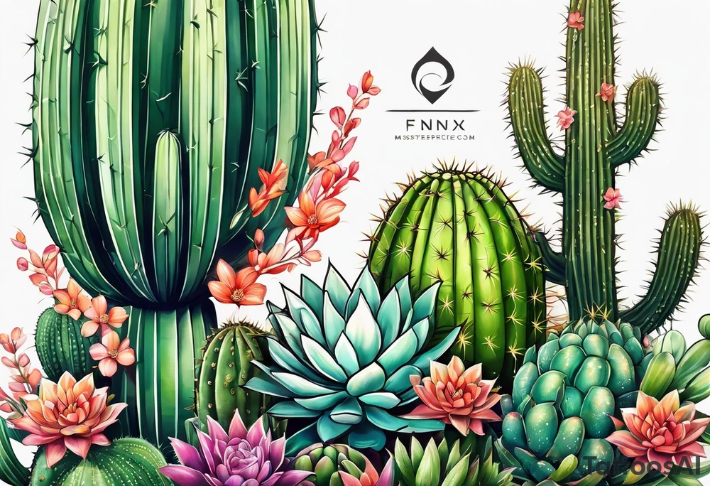 Fênix com cactos tattoo idea