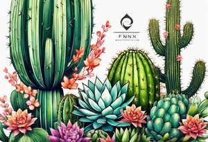 Fênix com cactos tattoo idea