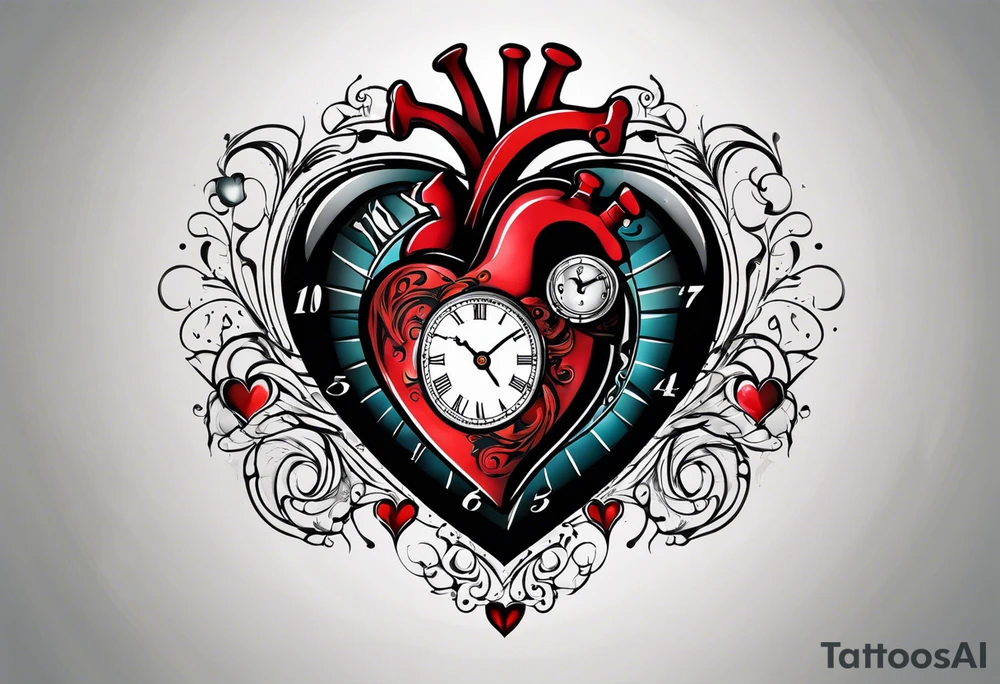 Heart with clock hands on 8 and 5 tattoo idea