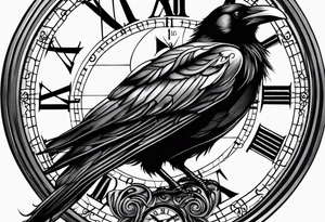 raven perched on clock tattoo idea
