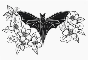 Shoulder and collarbone tattoo of a vibe of night-blooming Jasmine with a bat hanging from one of the stems tattoo idea