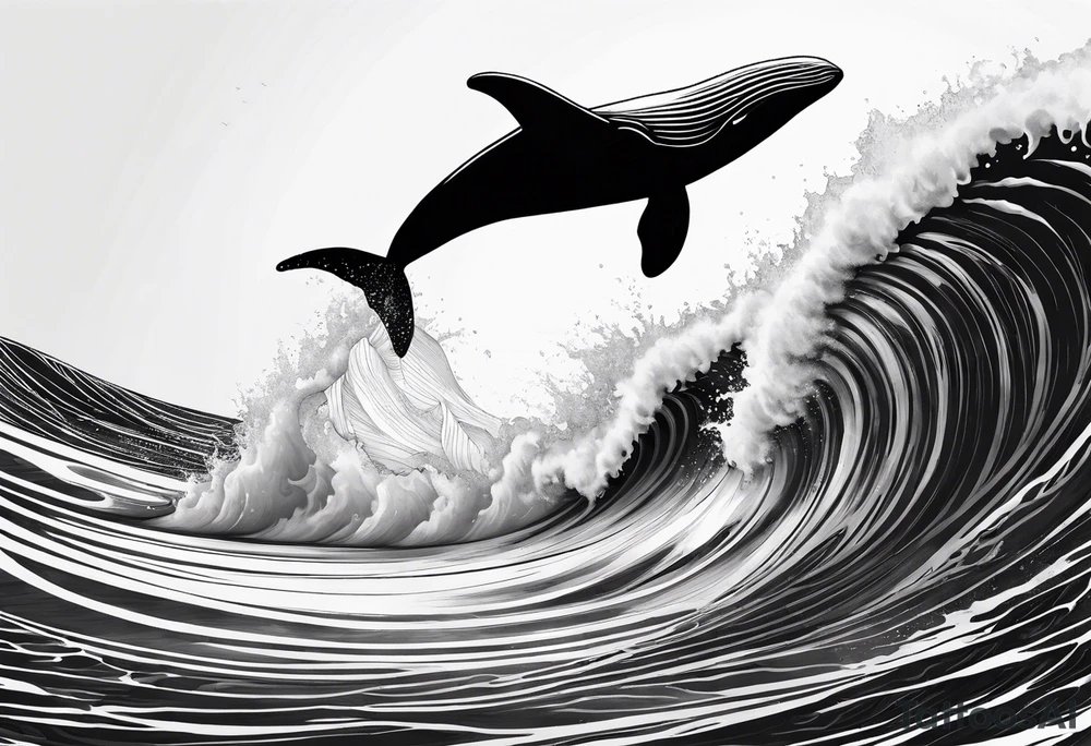 Fine line Whale tail coming out of a wave tattoo idea